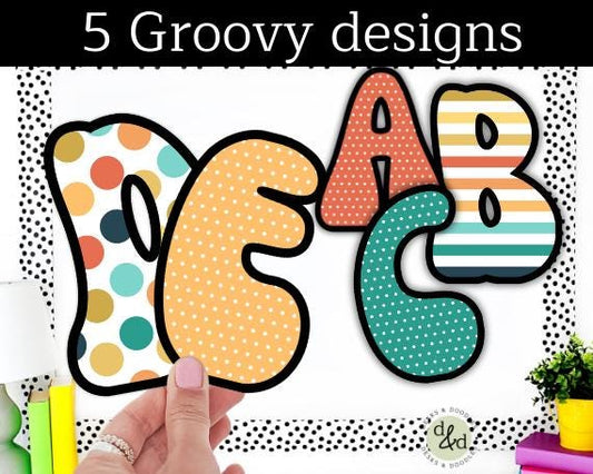 Groovy Retro Bulletin Board Letters for Classroom Decor and Teacher Essentials| Bold BOHO Bubble Design| Easy Print and Cut Templates|