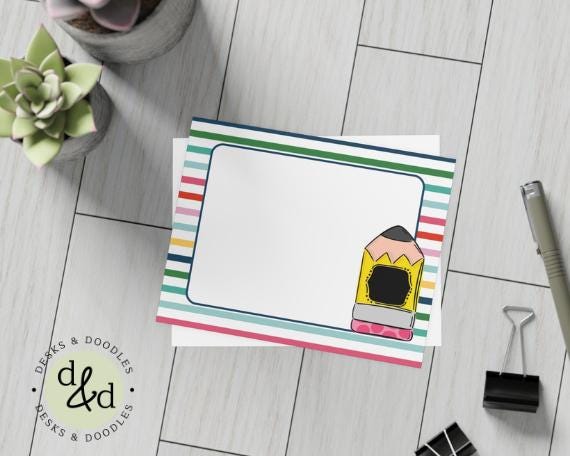 Personalized Blank Note Card Set of 10- Bright Stripes with Envelopes| Custom Note Cards for Teacher Gifts| Name Stationery Gift Set