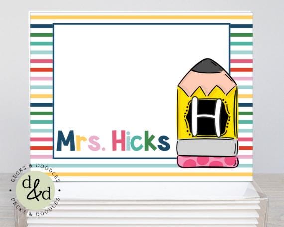 Personalized Blank Note Card Set of 10- Bright Stripes with Envelopes| Custom Note Cards for Teacher Gifts| Name Stationery Gift Set